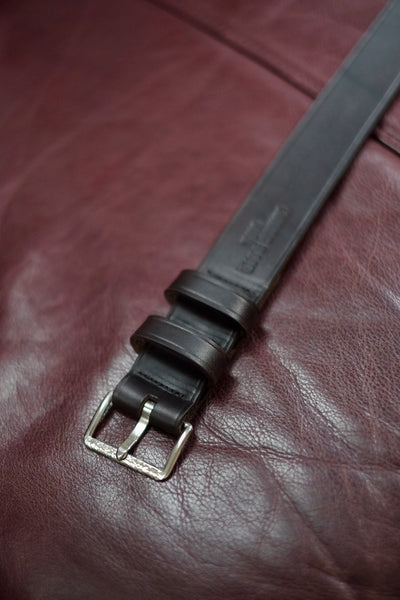 {The Rite Stuff x Codina Leather} Peerless Early-1930s-style Vintage Buckle Edge-creased Belt (Dark Chocolate Brown)