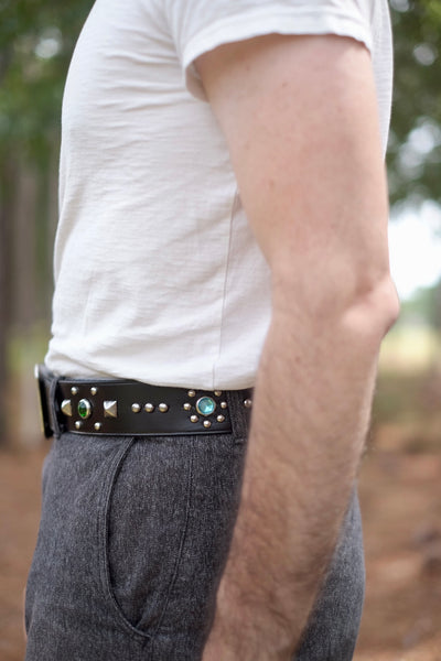 {The Rite Stuff x Codina Leather} ‘Streetcar’ 1930s-style Jewel and Stud Belt (Black teacore)