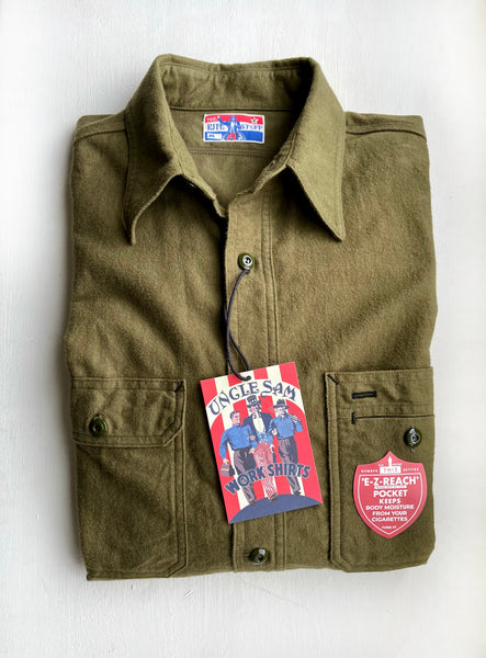 {SALE} Uncle Sam Brushed Chamois Flannel Cigarette Pocket Work Shirt (Olive Drab)