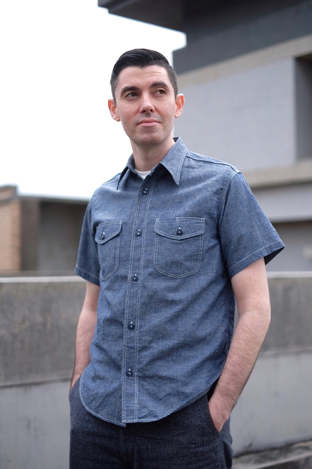 The Rite Stuff} Bantam Cotton-Linen Short-Sleeve Work Shirt (Indigo)